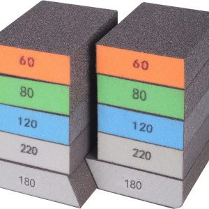 BOSHCRFAT 10 Pack Sanding Block, Washable and Reusable Sanding Sponge for Wood Drywall Metal Glasses Coarse/Medium/Fine/Superfine in 60/80/100/120/180/220 Grit Sandpaper Block Sand Paper Brick