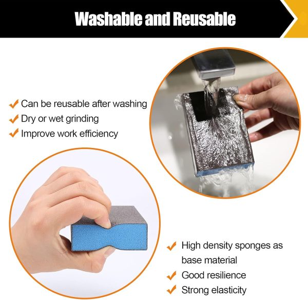 BOSHCRFAT 10 Pack Sanding Block, Washable and Reusable Sanding Sponge for Wood Drywall Metal Glasses Coarse/Medium/Fine/Superfine in 60/80/100/120/180/220 Grit Sandpaper Block Sand Paper Brick - Image 5