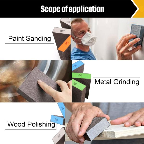 BOSHCRFAT 10 Pack Sanding Block, Washable and Reusable Sanding Sponge for Wood Drywall Metal Glasses Coarse/Medium/Fine/Superfine in 60/80/100/120/180/220 Grit Sandpaper Block Sand Paper Brick - Image 7