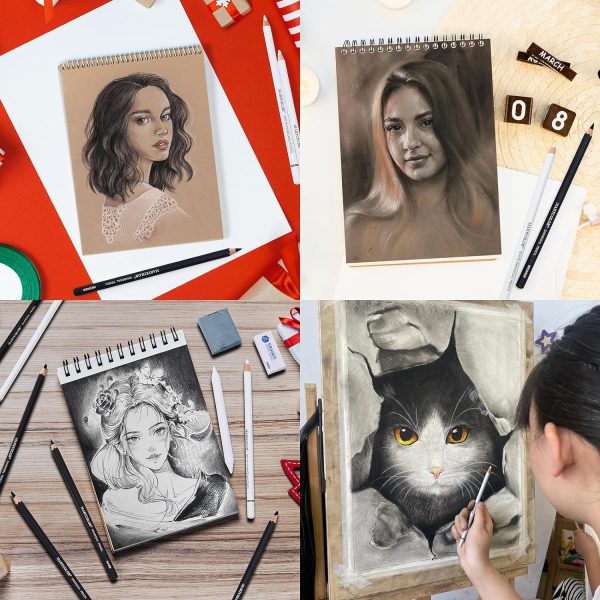 Charcoal Drawing Set, 19 Pieces, Black & White Charcoal Pencils for Drawing, Sketching, Shading, Blending, Artist Pencils for Beginners & Pro Artists - Image 6
