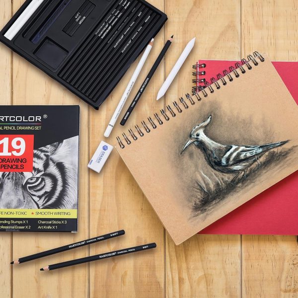 Charcoal Drawing Set, 19 Pieces, Black & White Charcoal Pencils for Drawing, Sketching, Shading, Blending, Artist Pencils for Beginners & Pro Artists - Image 8