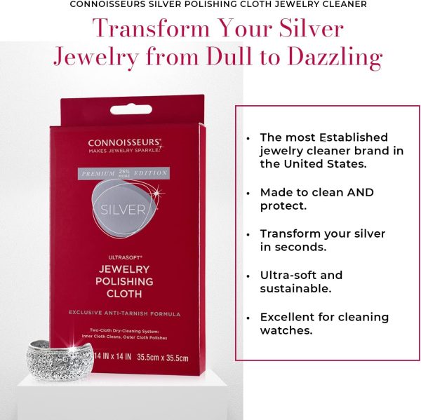 CONNOISSEURS Premium Edition Extra Large 14x14 Ultrasoft Silver Jewelry Polishing Cloth with Anti-Tarnish, Value Size 14x14 Inches - Image 2