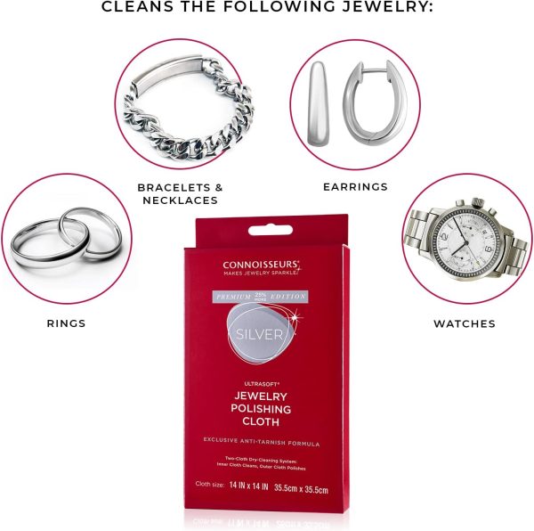 CONNOISSEURS Premium Edition Extra Large 14x14 Ultrasoft Silver Jewelry Polishing Cloth with Anti-Tarnish, Value Size 14x14 Inches - Image 6