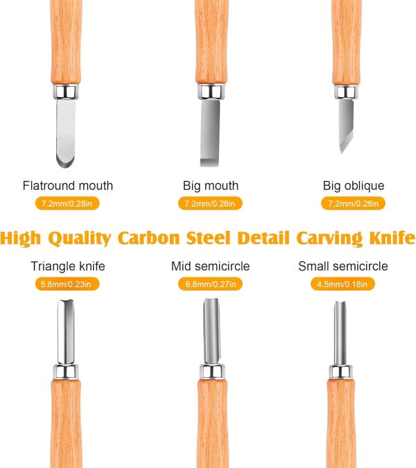 26-in-1 Wood Carving Kit with Detail Wood Carving Knife, Whittling Knife, Wood Chisel Knife, Gloves, Carving Knife Sharpener for Spoon, Bowl, Kuksa Cup (26PCS) - Image 4