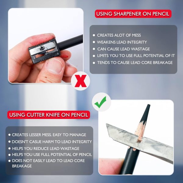 Professional Charcoal Pencils Drawing Set - 6 Pieces Soft Medium and Hard Charcoal Pencils for Drawing, Sketching, Shading - Image 5