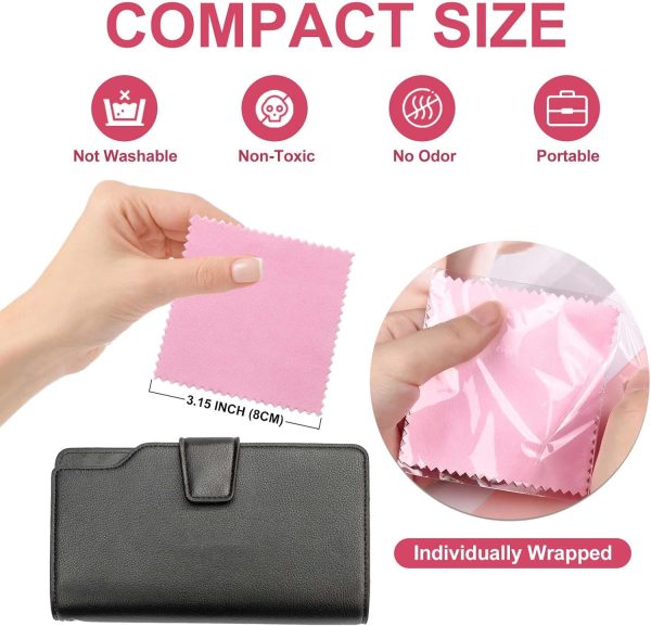 SEVENWELL 50pcs Jewelry Cleaning Cloth Pink Polishing Cloth for Sterling Silver Gold Platinum Small Polish Cloth 8x8cm - Image 2