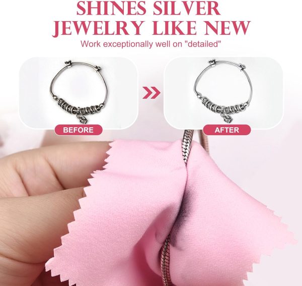 SEVENWELL 50pcs Jewelry Cleaning Cloth Pink Polishing Cloth for Sterling Silver Gold Platinum Small Polish Cloth 8x8cm - Image 3