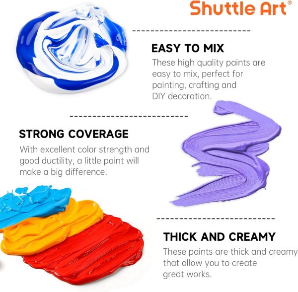 Shuttle Art Acrylic Paint, 50 Colors Acrylic Paint Set, 2oz/60ml Bottles, Rich Pigments, Water Proof, Premium Acrylic Paints for Artists, Beginners and Kids on Canvas Rocks Wood Ceramic Fabric - Image 4