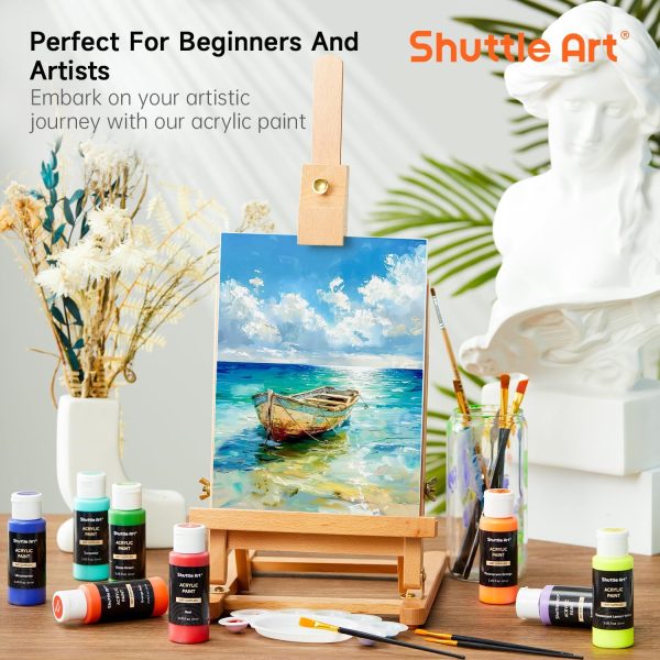 Shuttle Art Acrylic Paint, 50 Colors Acrylic Paint Set, 2oz/60ml Bottles, Rich Pigments, Water Proof, Premium Acrylic Paints for Artists, Beginners and Kids on Canvas Rocks Wood Ceramic Fabric - Image 5