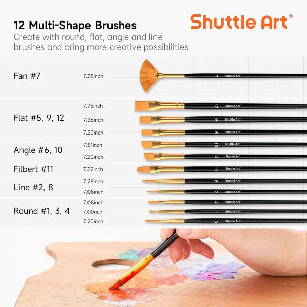 Shuttle Art Acrylic Paint, 50 Colors Acrylic Paint Set, 2oz/60ml Bottles, Rich Pigments, Water Proof, Premium Acrylic Paints for Artists, Beginners and Kids on Canvas Rocks Wood Ceramic Fabric - Image 8
