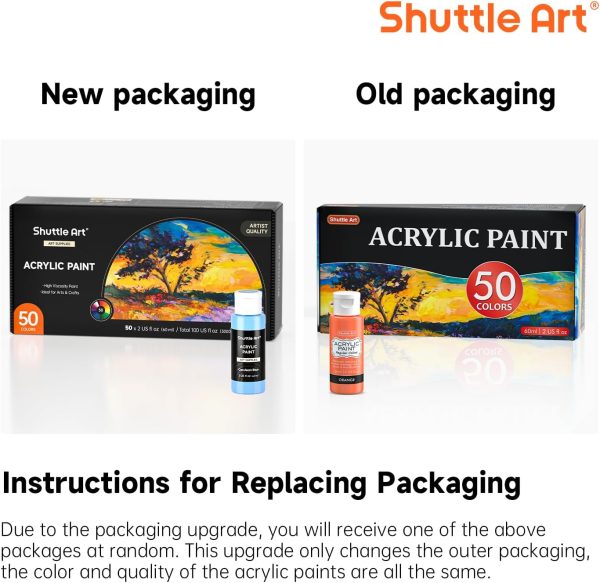 Shuttle Art Acrylic Paint, 50 Colors Acrylic Paint Set, 2oz/60ml Bottles, Rich Pigments, Water Proof, Premium Acrylic Paints for Artists, Beginners and Kids on Canvas Rocks Wood Ceramic Fabric - Image 9