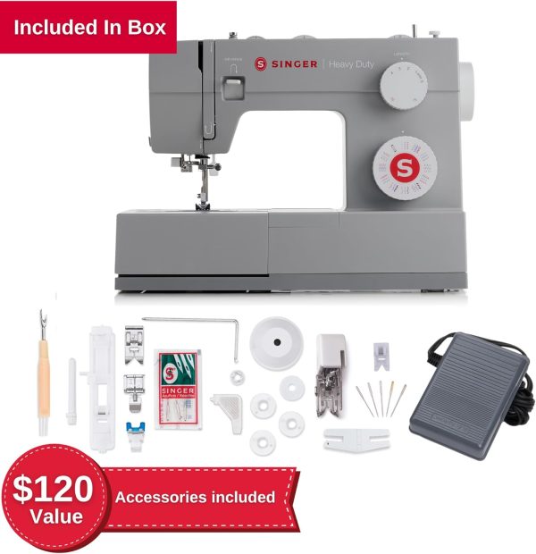 SINGER Heavy Duty 4452 High Speed Sewing Machine With Accessory Kit | Strong Motor with Enhanced Piercing Power, 110 Stitch Applications, Full Metal frame, 1-step Buttonhole & LED Lights - Image 3
