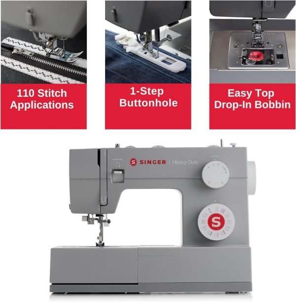 SINGER Heavy Duty 4452 High Speed Sewing Machine With Accessory Kit | Strong Motor with Enhanced Piercing Power, 110 Stitch Applications, Full Metal frame, 1-step Buttonhole & LED Lights - Image 4