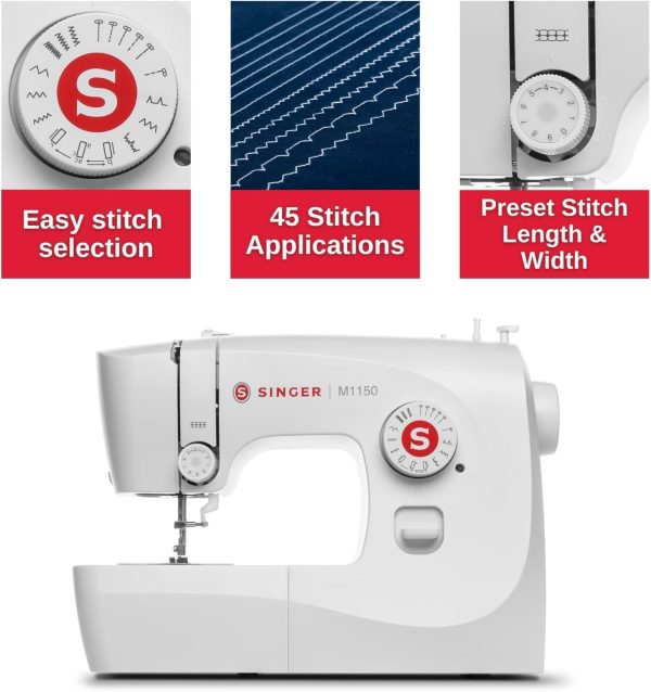 SINGER M1150 Lightweight & Portable Sewing Machine With 45 Stitch Applications, LED Light & 1-step Buttonhole | Used for Mending and Sewing - Image 3