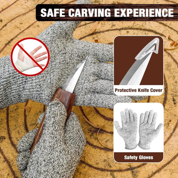 Wood Carving Kit, 23pcs Wood Carving Tool with 4PCS Wood Carving Knives & 5PCS Detail Knives 9 Basswood Blocks & Gloves & Roll Bag & Strop Block & Polishing Compound Whittling Kit Hobbies for Adults - Image 6